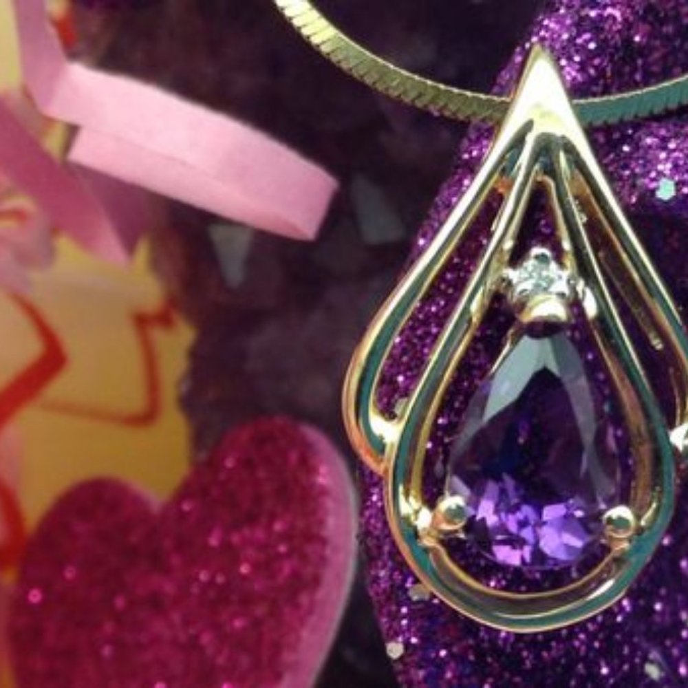 14k Solid Yellow Gold Amethyst Pendent - image 5